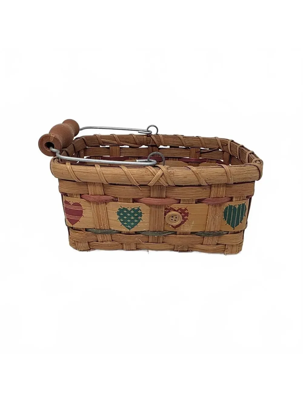 Vintage Woven Basket Pair Fruit Hearts Buttons Rustic Country Decor
